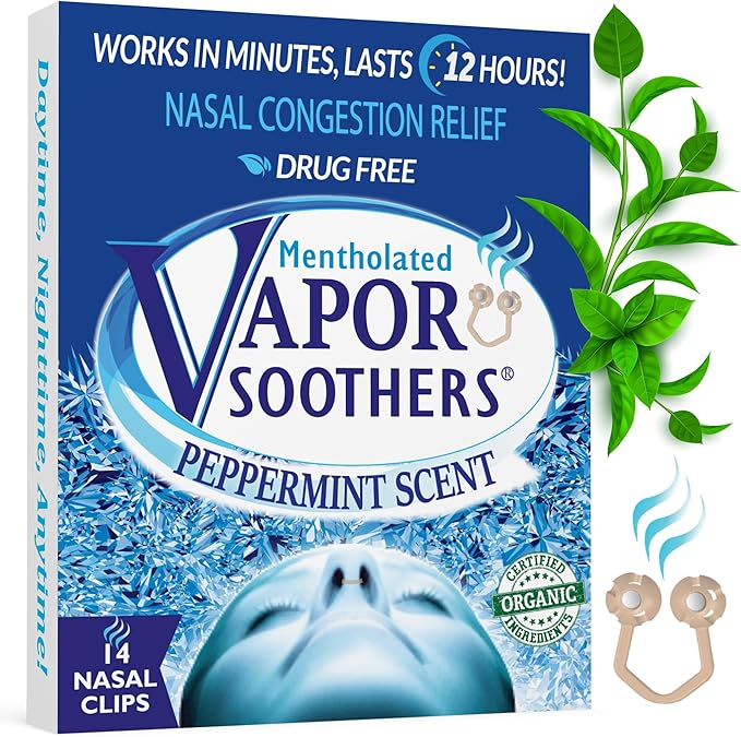 Mentholated Nasal Dilators for Breathing, Instant Nasal Congestion Relief, Nose Clips for Snoring, Nasal Dilators for Sleeping, Mentholated Peppermint, 14 Count, Drug-Free