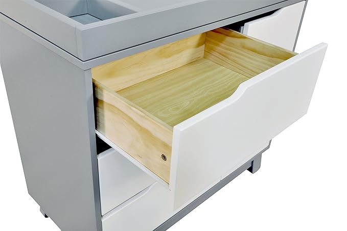 Babyletto Hudson 3-Drawer Changer Dresser with Removable Changing Tray in Grey and White, Greenguard Gold Certified
