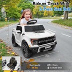 12V Ride on Car Licensed Ford F-150 Raptor, Kids Electric Car with Remote Control, LED Light/Music/MP3, Truck Bed Storage, 3-Point Seat Belt (12V, White)