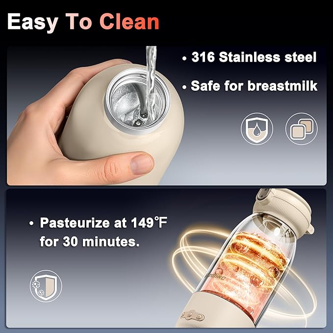 Portable Bottle Warmer for Travel, 16 Oz Baby Bottle Warmer, Super Fast Charging Milk Warmer with Adjustable Temp & Keep Warm for Formula, Breastmilk, Rechargeable & Cordless Water Warmer