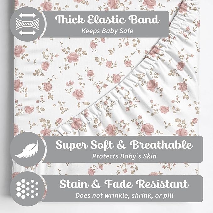 Crib Sheets Neutral - Fitted Baby Crib Sheets Bed for Girl Boy - 2 Pack Standard & Toddler Mattress (Juliette) - Buttery Soft Organic Cotton Blend