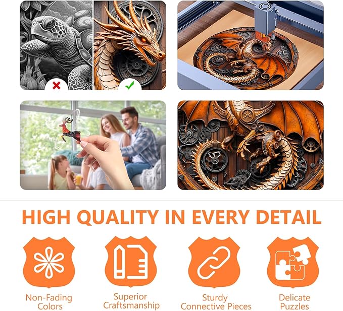 Wooden Puzzles for Adults, Mechanical Dragon Wooden Jigsaw Puzzle for Adults, Wood Puzzles Adult, Unique Animal Shape, Gifts for Friends and Family, Wall Art Canvas Puzzle (XL -17.3*17.2in -550 pcs)