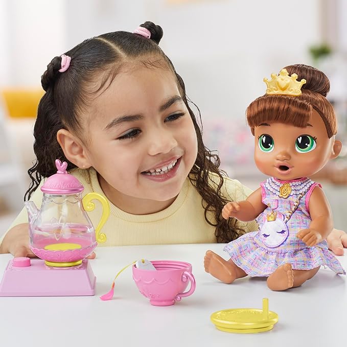 Baby Alive Bubbly Tea Party Sophia Sparkle Doll with Teapot Accessories, Brown Hair, 11 Inches, Toys for 3 Year Old Girls and Boys & Up