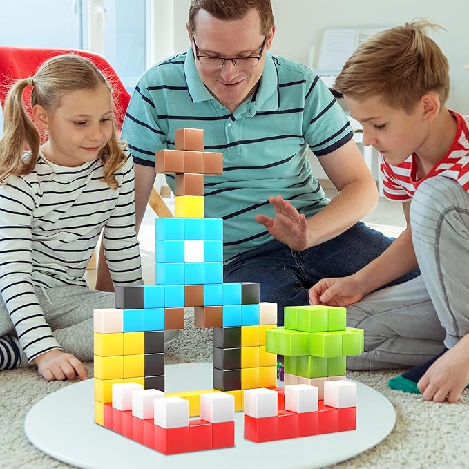 PicassoTiles 108pcs 1” Magnetic Puzzle Cubes Magnet Toys Preschool Construction Building Block Set Sensory Toy Early Education STEM Learning Come with Ideabook for Children Age 3+ Boy Girl PMC108