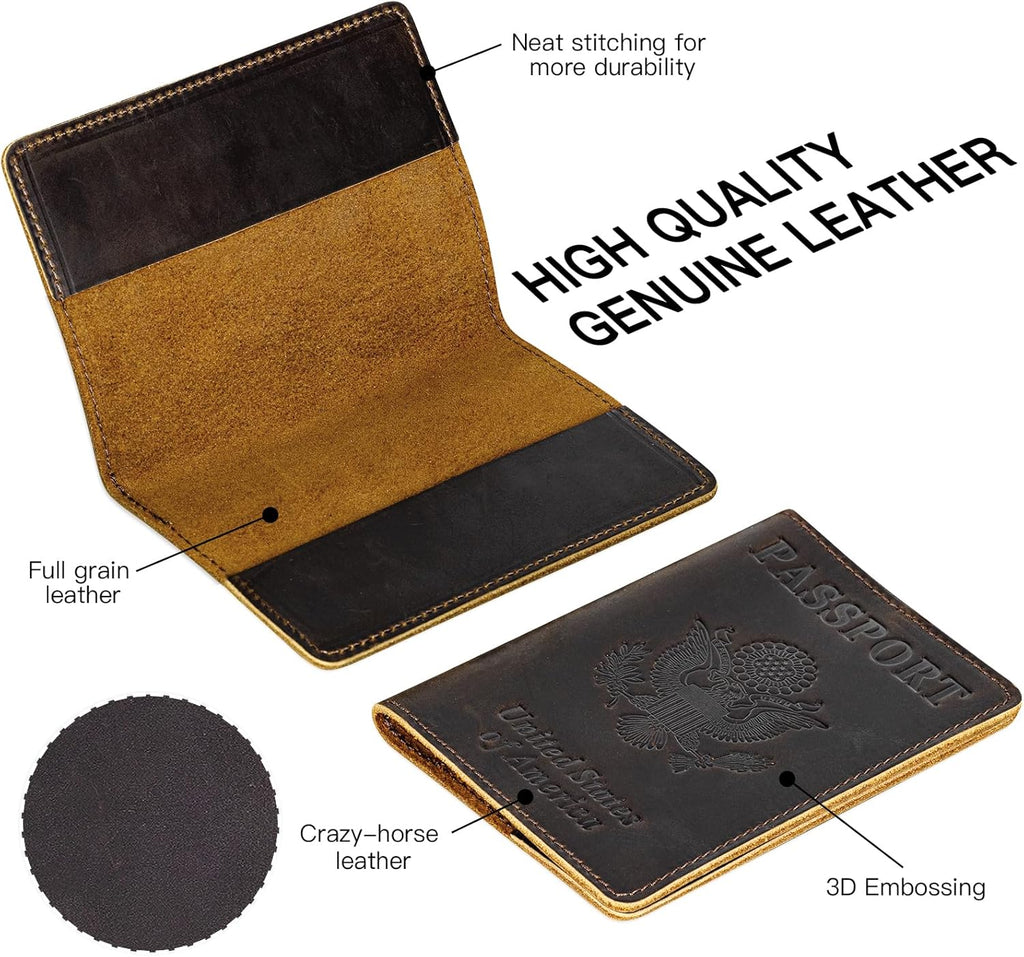 BIAOTIE Premium Leather Passport Holder Covers, Rfid Travel Wallet Passport Document Holder, Travel Essentials Wallet Cover Case for Men and Women (Coffee)