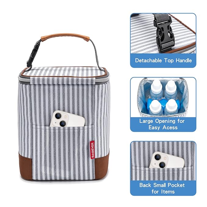 Breast Milk Cooler Bag with Ice Pack Fits 4 Baby Bottles Up to 9 Ounce, Baby Bottle Bag Great for Nursing Mom Daycare, Strap