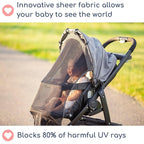 Stroller Sun Shade - Universal UV Protection Cover for Strollers Sunshade with See Through, Clip-On Sun Blocker, Sun Shield for Baby, Breathable Adjustable Fit, Full Coverage, Large