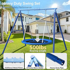 Heavy Duty 500lbs Saucer Swing Set - Outdoor Metal Frame Playground Equipment for Backyard, Includes 45'' Tree Swing & Adjustable Steel Stand - Kids/Toddlers Age 3-12
