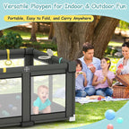 Foldable Playpen for Babies and Toddlers, 50" X 50" Large Collapsible Play Pen with Basket, 4 Handlers & 50 Ocean Balls, Portable Travel Play Yard with Carry Bag, No Installation, Grey