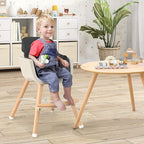 HONEY JOY Baby High Chair, 6-in-1 Eat & Grow Wooden Highchair/Toddler Chair with Removable Tray, 5-Point Harness, PU Cushion and Footrest, Convertible High Chair for Babies and Toddlers(Black)