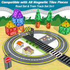 Magnetic Tiles Road & Train Track Expansion Pack Magnetic Building Blocks Construction Kids Toys for Ages 3-12 Boys Girls Building Toys Includes Road Tracks, Traffic Lights, Parking Spot