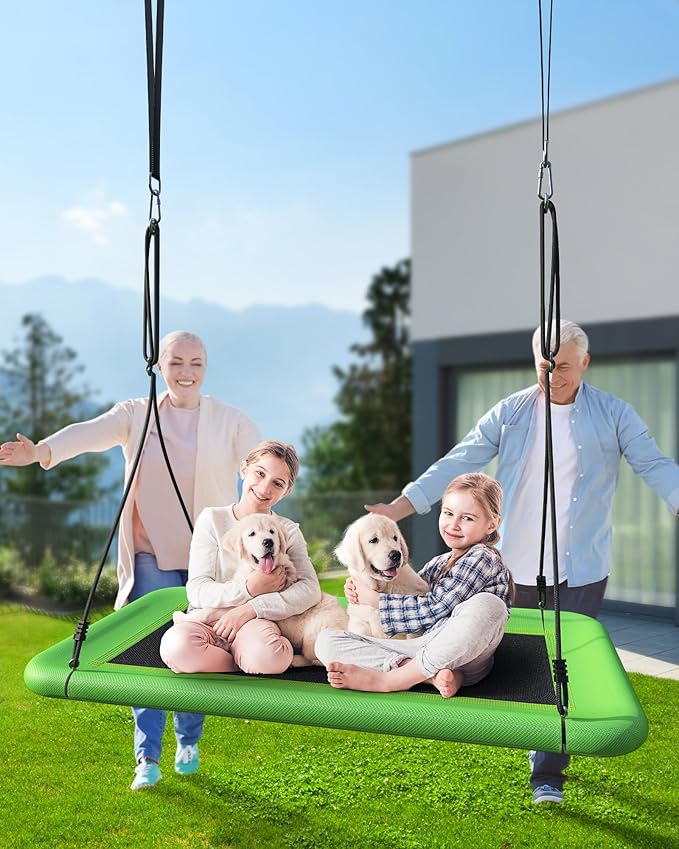 Tree Swing for Kids and Adults, 60" Waterproof Rectangle Platform Swing, 700lbs Heavy Duty with Adjustable Straps, Green