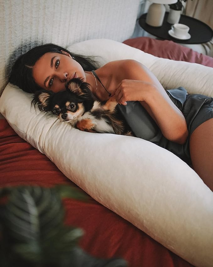 YANA 360° Body Pillow | Luxury U Shaped Pregnancy Pillow - Organic Bamboo Cotton - Shredded Cooling Gel Fill - Ergonomic Design - Double Sided - Washable