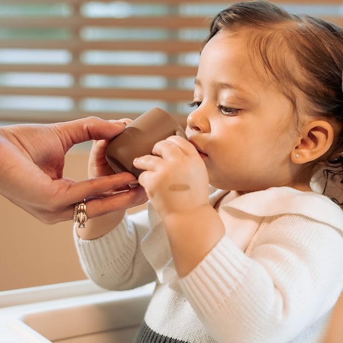 | Teenie Tiny™ Silicone Developmental Baby-Led Weaning Drinking Cups (2 pack) (Warm Taupe and Blue Fusion)