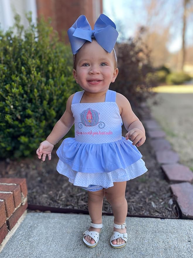 Wee Ones Girls' Plain Wrap Classic Grosgrain Hair Bows on a WeeStay No-Slip Hair Clip, Handmade, King, Blue Bird