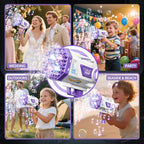 Bubble Gun, 125 Holes Bubble Machine Gun, Bubble Blaster Gun for Kids, Rechargeable Bubble Gun with Bubble Solution, Summer Toy Party Favors Bubble Maker for Wedding Birthday (Purple)