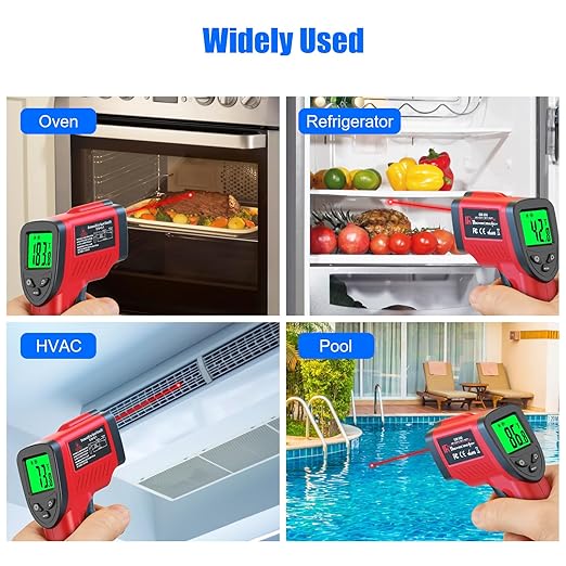 Digital Infrared Thermometer Gun -58℉ to 1022℉ (-50℃ to 550℃), Adjustable Emissivity, Laser Temperature Gun for Cooking, BBQ, Oven, Engine, and Industrial Use (Not for Human Body)