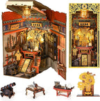 Book Nook Kit, DIY Dollhouse Booknook, Book Nook Miniature Kit for Bookshelf Insert Decor Crafts for Adults Teen Halloween, 3D Wooden Puzzle with Led Light (The Emperor's Study)