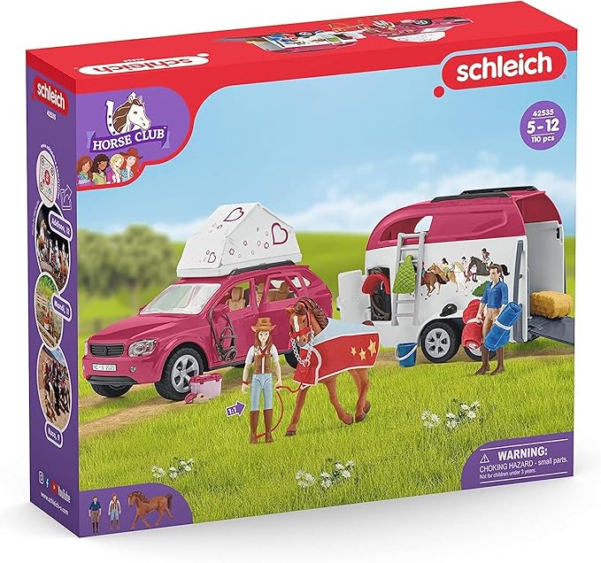 Schleich Horse Club - 110 PC Car and Trailer Tent Camping Playset with Fun Horse and Rider Figures for Girls and Boys - Realistic Toy Figurines and Accessories for Kids Ages 5+ | 42535