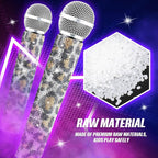 Sanwuta Fake Microphone Prop Sparkly Bling Rhinestones Plastic Play Microphone Pretend Glitter Bedazzled Mic for Cosplay Party Costume(Leopard)