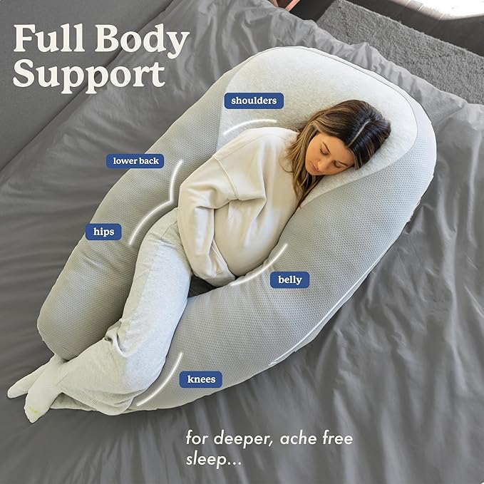 Plufl Hugl Cooling Body Pillow for Adults Made with Memory Foam | U Shaped Maternity Pillows Great for Side Sleepers & Pregnant Women | Washable Cover | Grey