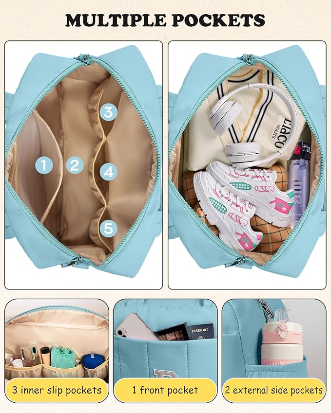 Duffle Bag, Weekender Bags for Girl，Initial Overnight Bag with Wet Pocket，Monogrammed Gift for Woman-Lightweight Dance Bags Personalized Gymnastics bag with Makeup Pouch