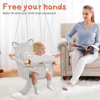 Wooden Hanging Baby Swing with Soft Safety Belt, Cozy Infant Swing Seat for Indoor & Outdoor Use, Adjustable Height, Includes Mounting Hardware – Suitable for Babies & Toddlers（Fox-Themed in Gray