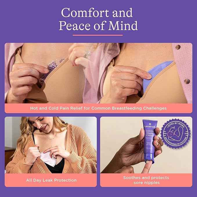 Lansinoh You’ve Got This Breastfeeding Essentials Kit for New Moms, 77-Piece Gift Set with Nursing Pads, Breastmilk Storage Bags, Nipple Cream, Hot & Cold Therapy Packs, and Silicone Breast Pump