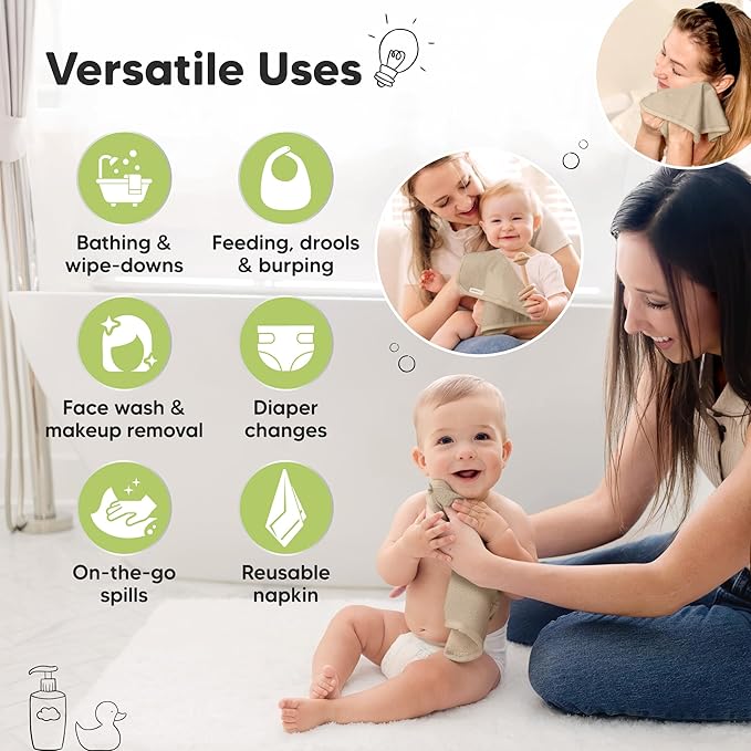 6-Pack Baby Washcloths - Soft Absorbent Viscose from Bamboo Wash Cloths for Babies, Kids, Toddlers, Infant, Newborn Bath Towels, Gentle on Sensitive Skin, 10x10 Reusable Face Towels(Earth Brown)