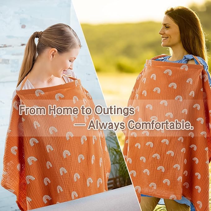 Nursing Cover 100% Cotton Breastfeeding Cover Privacy Muslin Stylish Full Coverage Nursing Scarf Gift Packaging (Rainbow Gradient)
