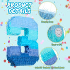 Sratte Number 1 2 3 4 5 6 7 8 9 Piñata with Stick Blindfold Confetti, Gradient Blue Piñata for Kids Boys Girls Birthday Party Anniversary Decorations Supplies(Number 3)