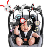Car Seat Toys for Babies, 0-6 Months Stroller Activity Black White Baby Spiral Plush Toys Newborn High Contrast Sensory Carseat Toys with 4 Pendants Hanging Boys Girls Gift
