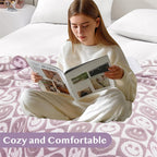 WRENSONGE Checkered Throw Blanket Lilac Smiling Face Soft Cozy Fluffy Warm Hand Made Weave Throw Blankets for Couch, Sofa, Chair, Bed, Camping, Picnic, Travel Lightweight Bed Blanket - 60"*80"