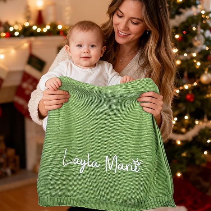 Personalized Baby Name Blanket, Custom Knit Blanket Embroidered with Name, 30x40in Custom Baby Gifts for Boys and Girls, Newborn for Boy/Girl