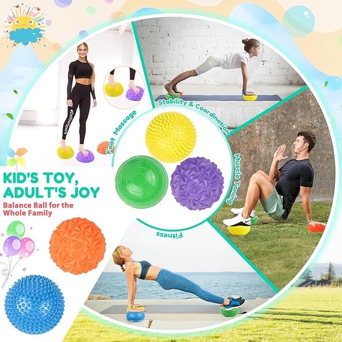 Stepping Stones for Kids, Textured Balance Pods and Adventure Floor Mats Set with Game Spinner for Kids Adults, Obstacle Course Sensory Toys Great for Indoor Outdoor Play Family Fitness Fun