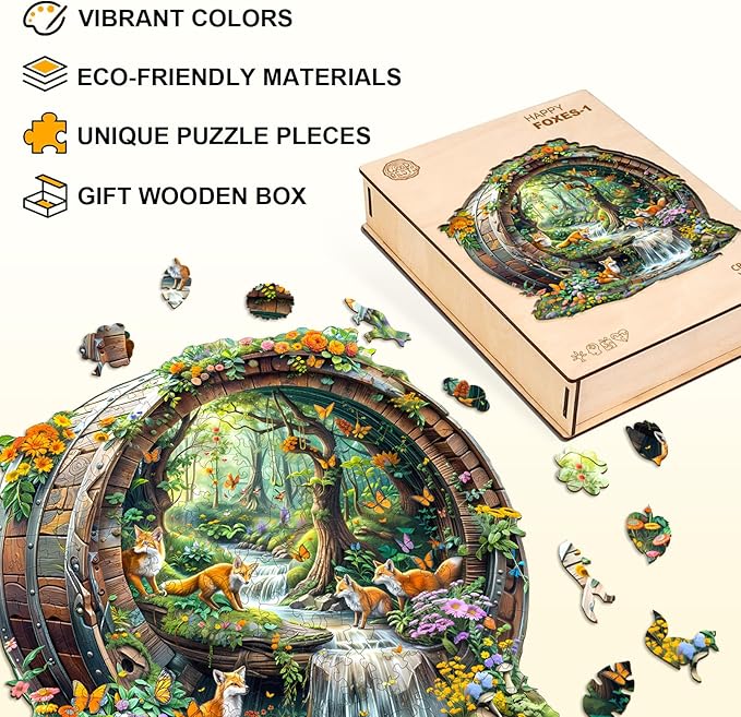 Wooden Puzzles for Adults, Fox Wooden Jigsaw Puzzle for Adults, 190 Piece Unique Animal Shape Wood Puzzles Adult, Birthday Party Gifts for Friends & Family Leisure Time Game Home Decor (M-11.4*11in)