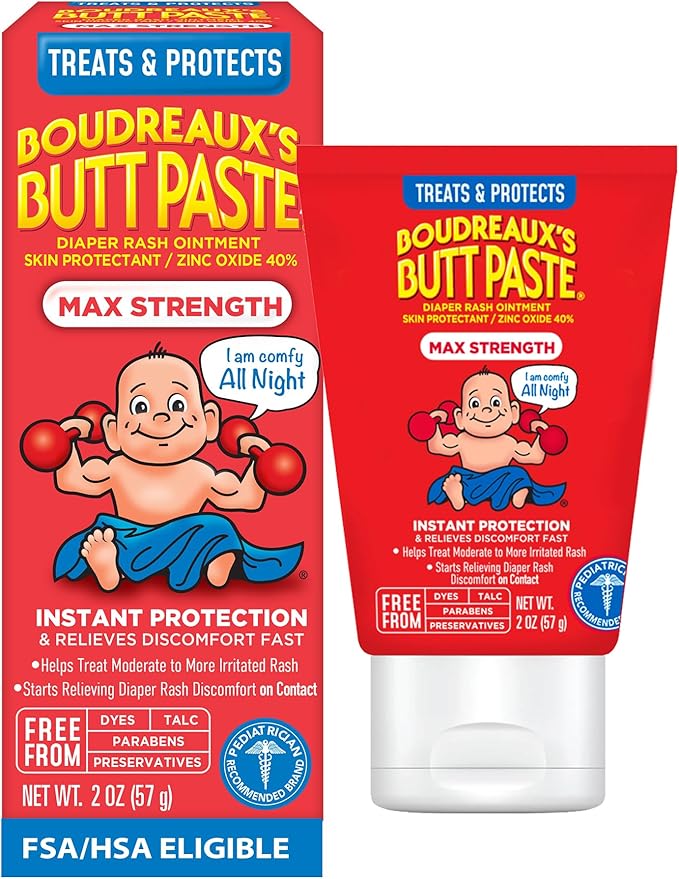 Boudreaux's Butt Paste Maximum Strength Diaper Rash Cream, Ointment for Baby, 2 oz Tube