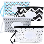 FEBSNOW 4 Pack Baby Wipe Dispenser, Portable Refillable Wipe Holder, Baby Wipes Container, Wipe Dispenser, Reusable Travel Wet Wipe Pouch (Geometric)
