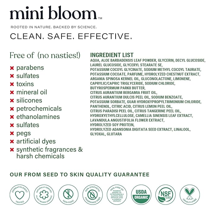 Mini Bloom Fresh N’ Clean 2-in-1 Hair + Body Wash Shampoo Sulfate-Free Baby & Kid Safe Aloe leaf, Chamomile extract, Lavender & Botanicals - Travel Size