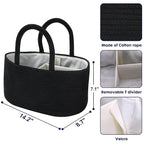 Baby Diaper Caddy Organizer for Girl Boy Cotton Rope Nursery Storage Bin Basket Portable Holder Tote Bag for Changing Table Car Travel Baby Shower Gifts Newborn Essentials Registry Must Haves Black