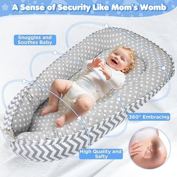 KISS GOLD Baby Lounger - Breathable Soft Cotton Cover Baby Lounger Nest, Babies Essentials Gifts, Portable Lounger for Baby Tummy Time Floor Playing Seated Support for Home and Travel