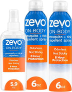 Zevo On-Body Tick & Mosquito Repellent Spray - 8-Hour Insect & Bug Spray - Odorless, Non-Sticky Formula for The Whole Family (1 Pump Bottle & 2 Aerosol Bottles)