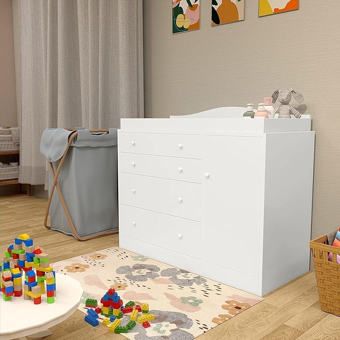 Changing Table with 4 Drawers and Open Storage Space, Drawer Changing Table
