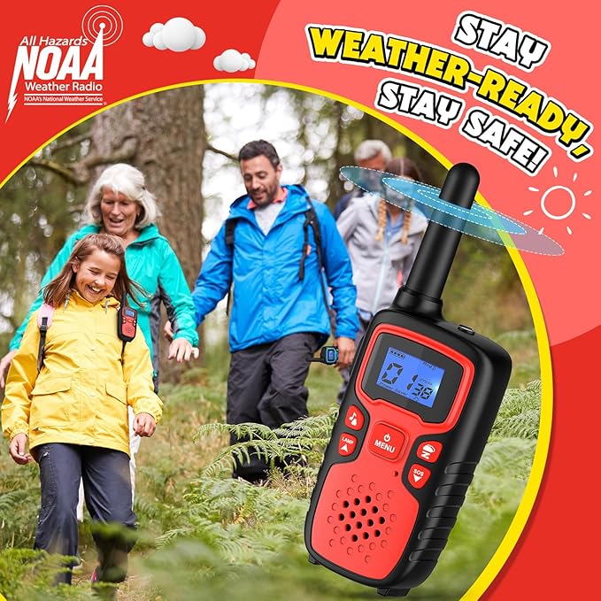 Wishouse Walkie Talkies for Kids Rechargeable Long Range,Xmas Birthday Gift for 4 5 6 7 8 9 Year Old Boys Girls,Hiking Gear Camping Games Cool Toys with NOAA,SOS Siren,Lamp,Lanyards,Easy to Use,2 Pack