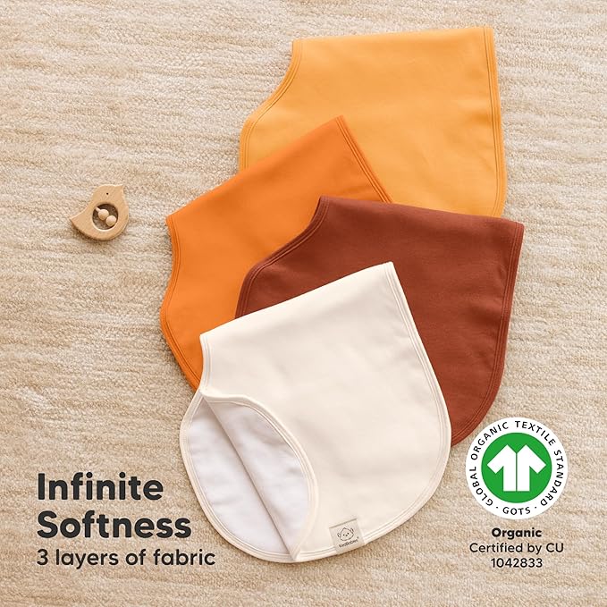 KeaBabies 4-Pack Baby Burp Cloths Baby Girl, Boy - Organic Cotton Burp Cloth, Extra Large, Absorbent, Soft Burping Cloths & Bibs Set for Babies, Newborn Burp Clothes, Thick Burp Ragss (Sahara)