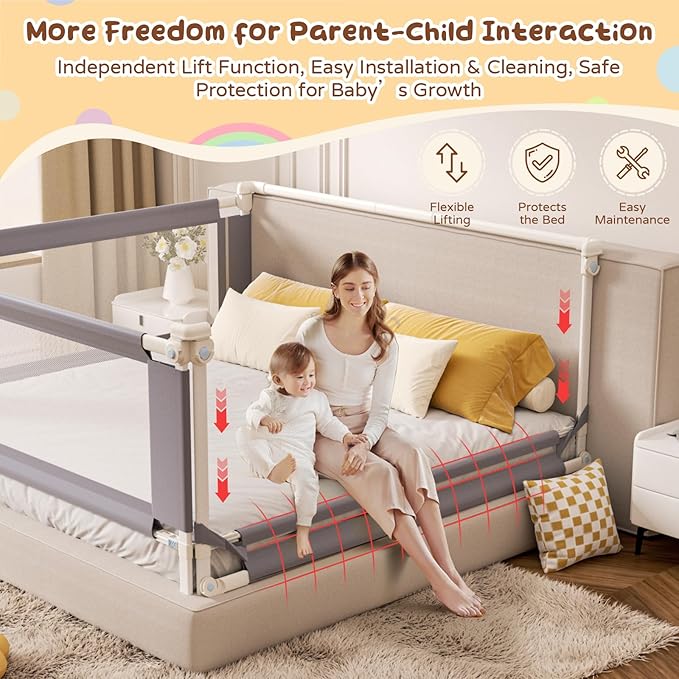 3-Piece Twin Size Bed Rail for Toddlers - Adjustable Baby Bed Rail Guard, Kids Safety Bed Rail for Twin Size Bed (74.8"x74.8"x39"-Purple)