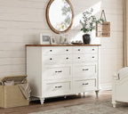 WAMPAT Kids Dresser for Nursery with 8 Drawers, Off White Baby Dresser for Kids Room, Wide Wooden Chests & Dressers for Bedroom, Distressed Mid Centuy Storage Organizer for Child’s Room, 54 Inch