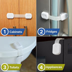 Child Safety Strap Locks (10 Pack) Baby Locks for Cabinets and Drawers, Toilet, Fridge & More. 3M Adhesive Pads. Easy Installation, No Drilling Required, White