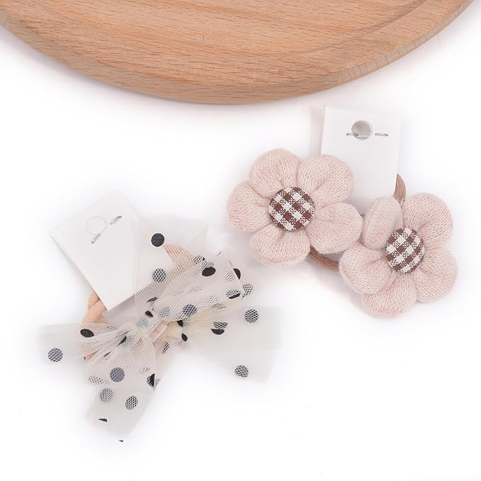 Boutique Baby Hair Bows and Elastics, 20 Pcs Toddler Ponytail Holders with Bows, 1.2 Inch Pigtails Rubber Bands Hair Accessories for Little Girls (Set-D)