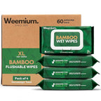 Bamboo Wipes – Pack of 4 (240 XL Flushable Wipes) – Organic, Tree-Free, FSC Certified & Septic Safe – 99% Water, Unscented & Sensitive Skin Safe – Biodegradable, Compostable & Eco Friendly